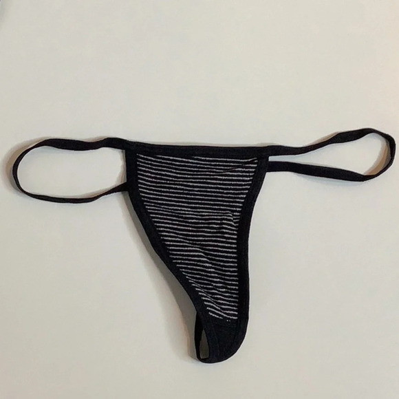 Aloma Size Medium Striped Black Thong. New Without Tags. - Picture 1 of 4